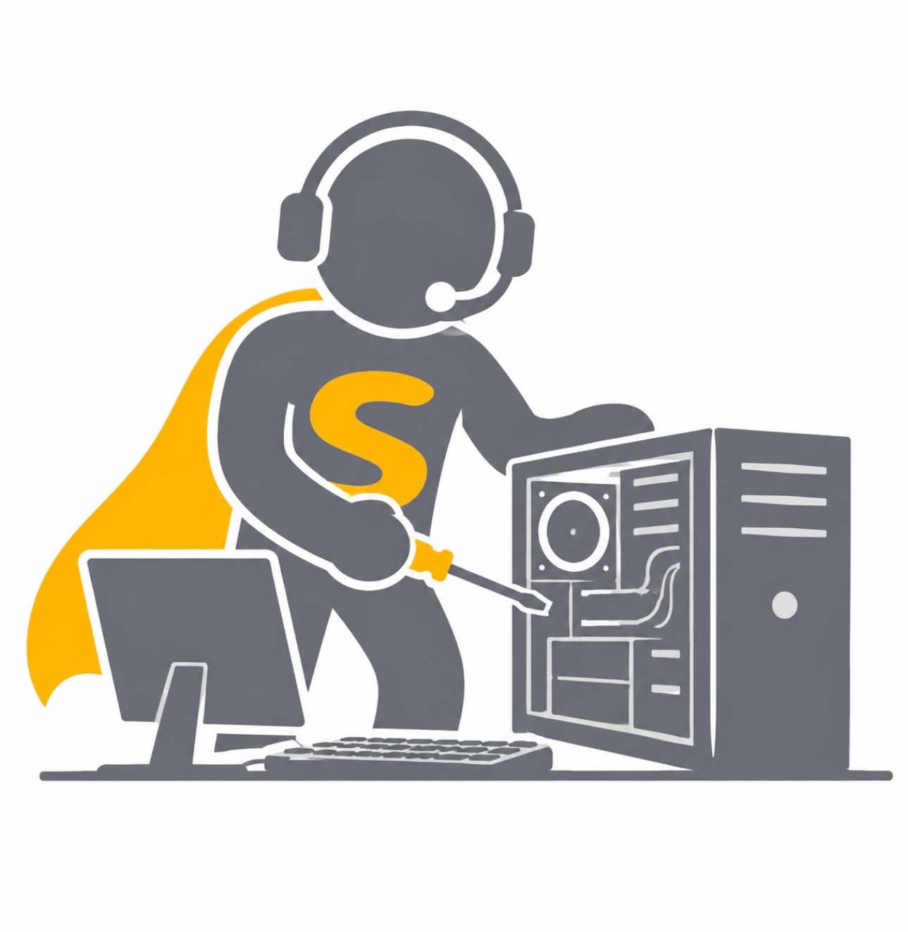 Super Helpful Hero servicing a computer tower